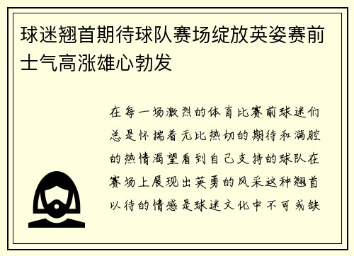 球迷翘首期待球队赛场绽放英姿赛前士气高涨雄心勃发